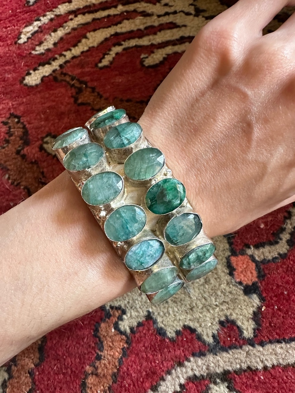 Vintage Raw Emerald Quartz Santa Fe Chunky Bracelet Wow